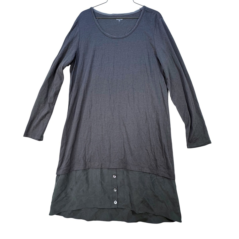 Garnet Hill Tunic Dress Womens L Gray Organic Cotton & Silk Minimalist Lagenlook